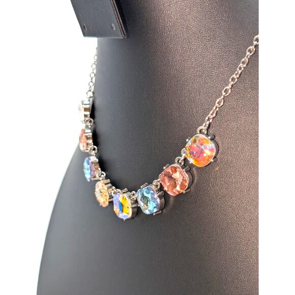 Large Square AB Crystal Silver Tone Necklace 16.5"-19" - Picture 3 of 7